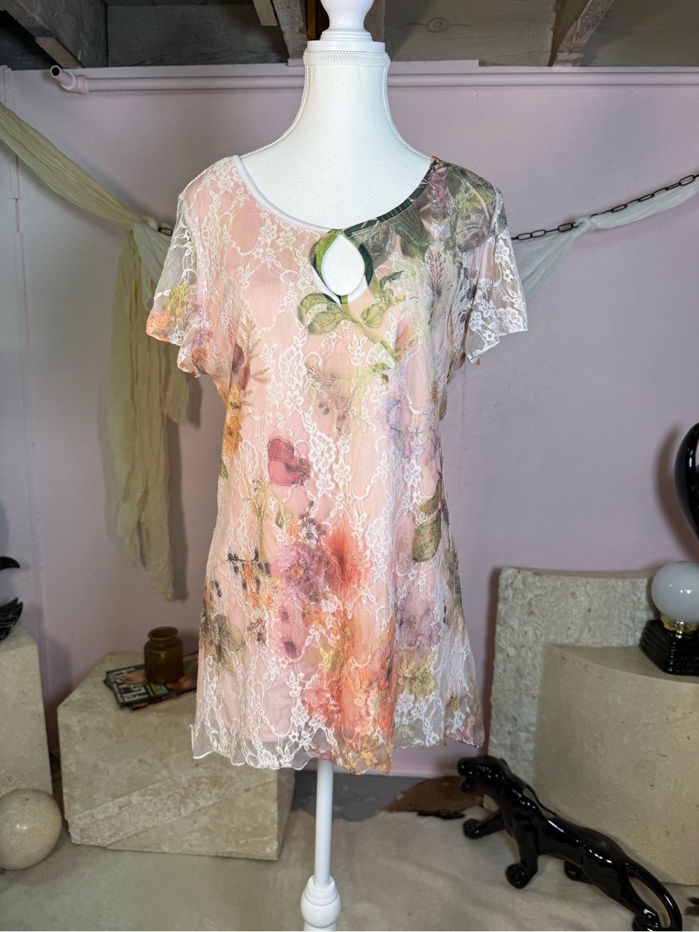 Britney Black Fairycore Floral Lace Mini Dress Y2K Size L